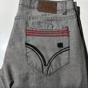 Y2K Champs Gray Jeans with Red and Black Details